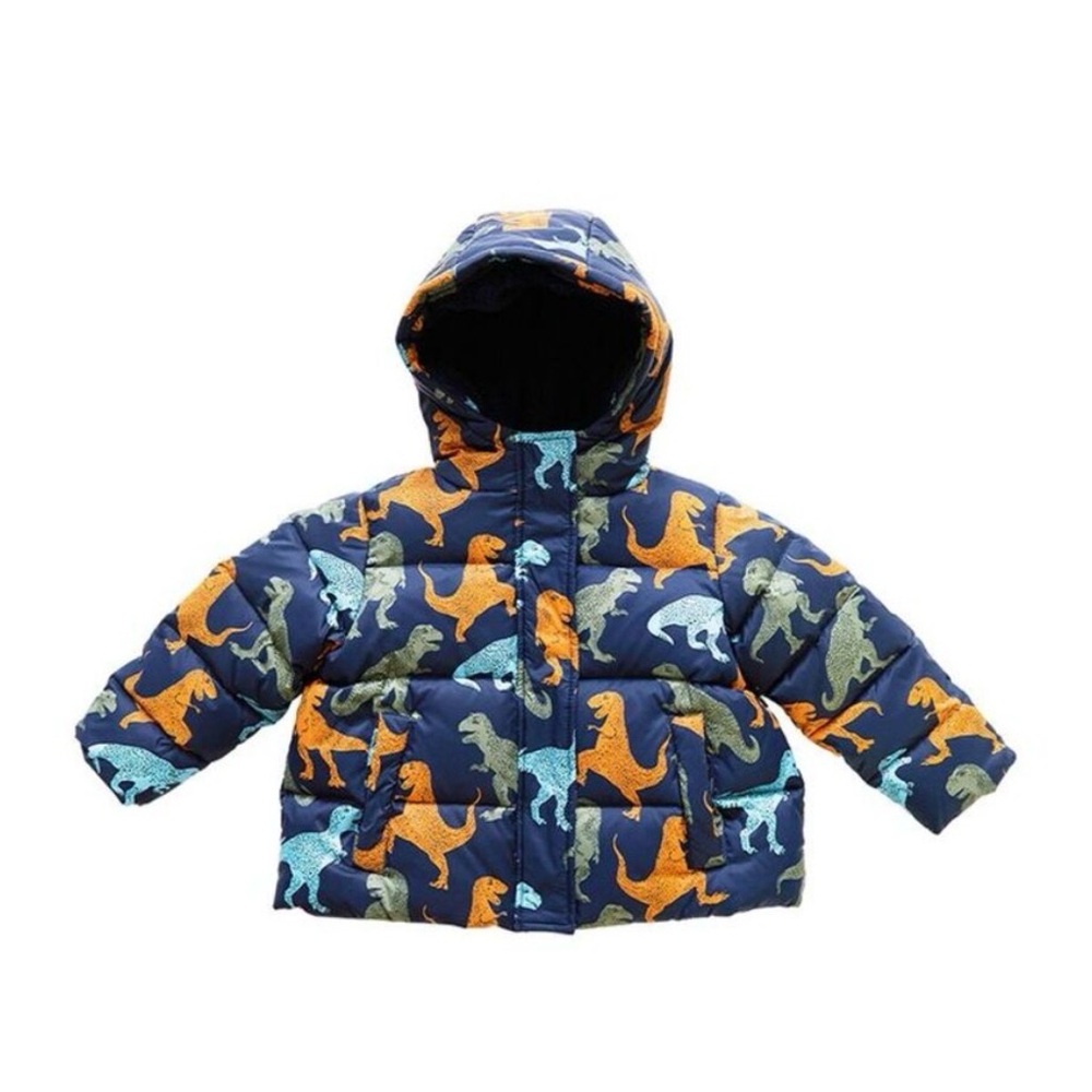 Blue Rooster Collection Kids Dinosaur Puffer Jacket - Blue and Orange